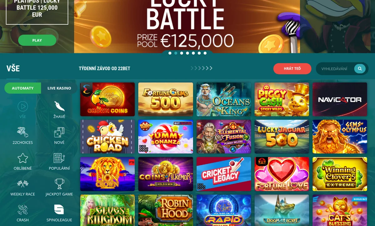 Nabídka výherních automatů (slotů) v kasinu 22Bet