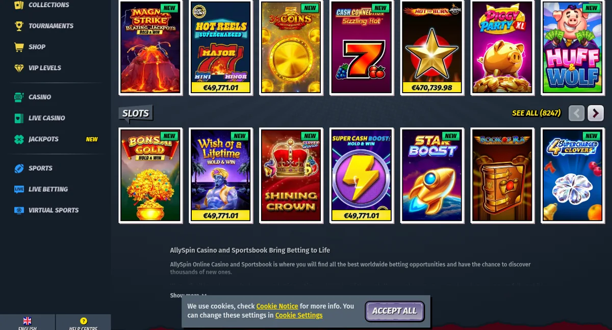Katalog výherních automatů AllySpin Casino s jackpoty a sloty
