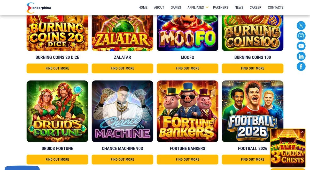 Herní portfolio Endorphina s automaty Zalatar, Moofo, Druids Fortune a Football 2026