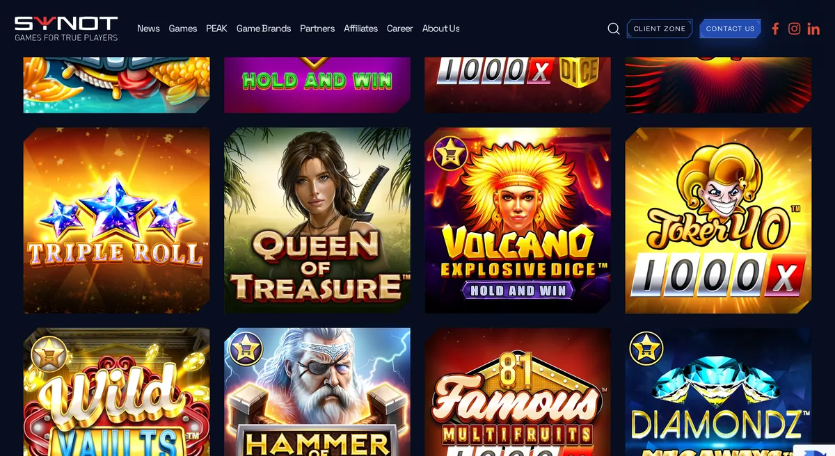 Herní portfolio SYNOT Games s automaty Triple Roll, Queen of Treasure a Joker 40