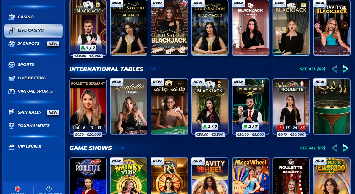 Živé kasino BassBet se stoly Gold Saloon a International Tables