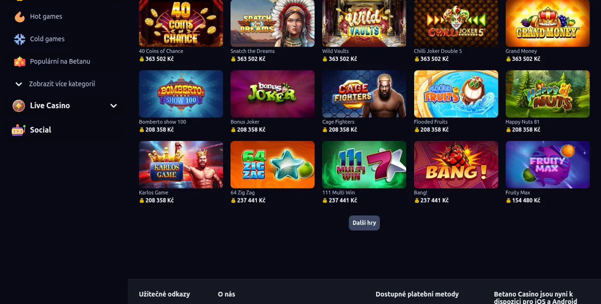 Automaty s jackpotem a oblíbené hry v Betano casinu