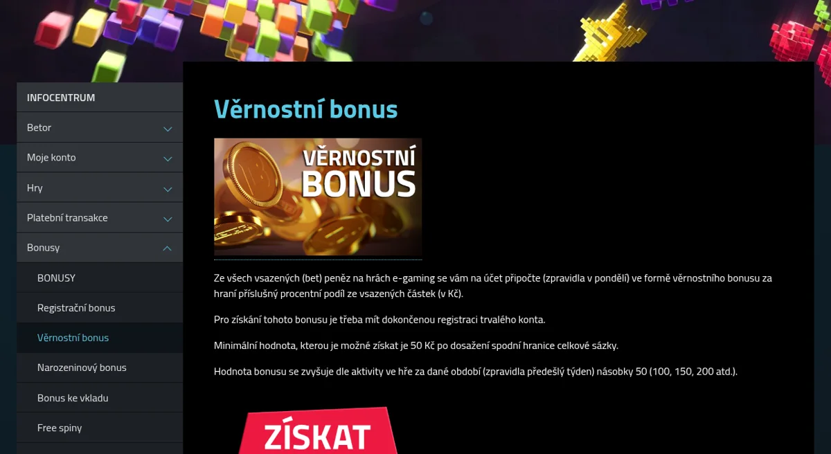 Věrnostní bonus Betor Casino