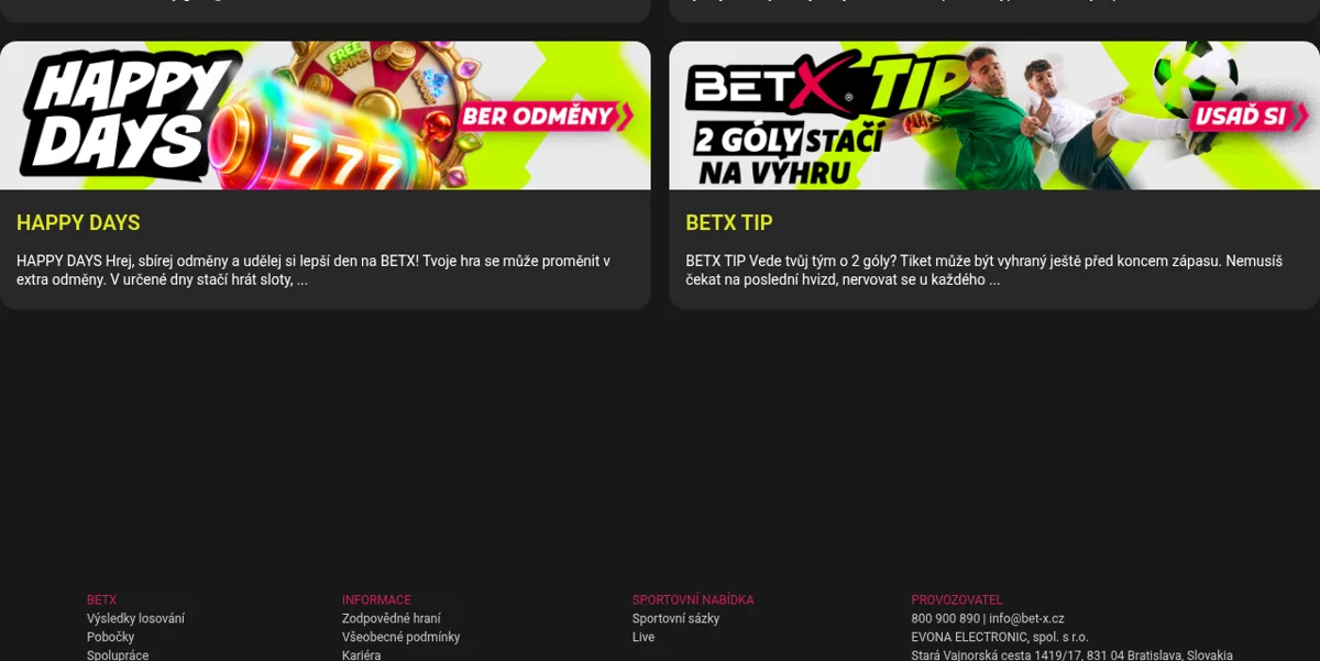 Uvítací bonus a promo akce Bet-X VEGAS