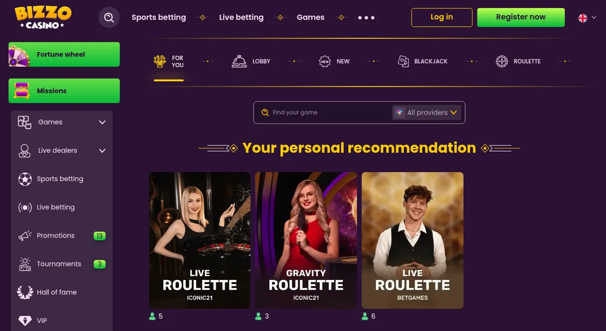 Živé kasino s krupiéry v Bizzo Casinu