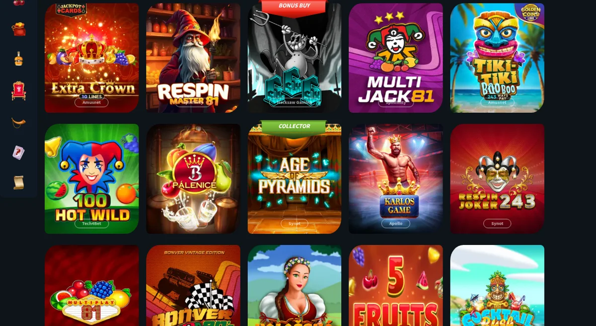 Nabídka výherních automatů Bonver Casino včetně exkluzivní hry Bonver Vintage Edition