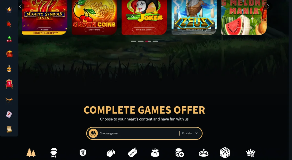 Bonver Casino lobby s karuselem doporučených her