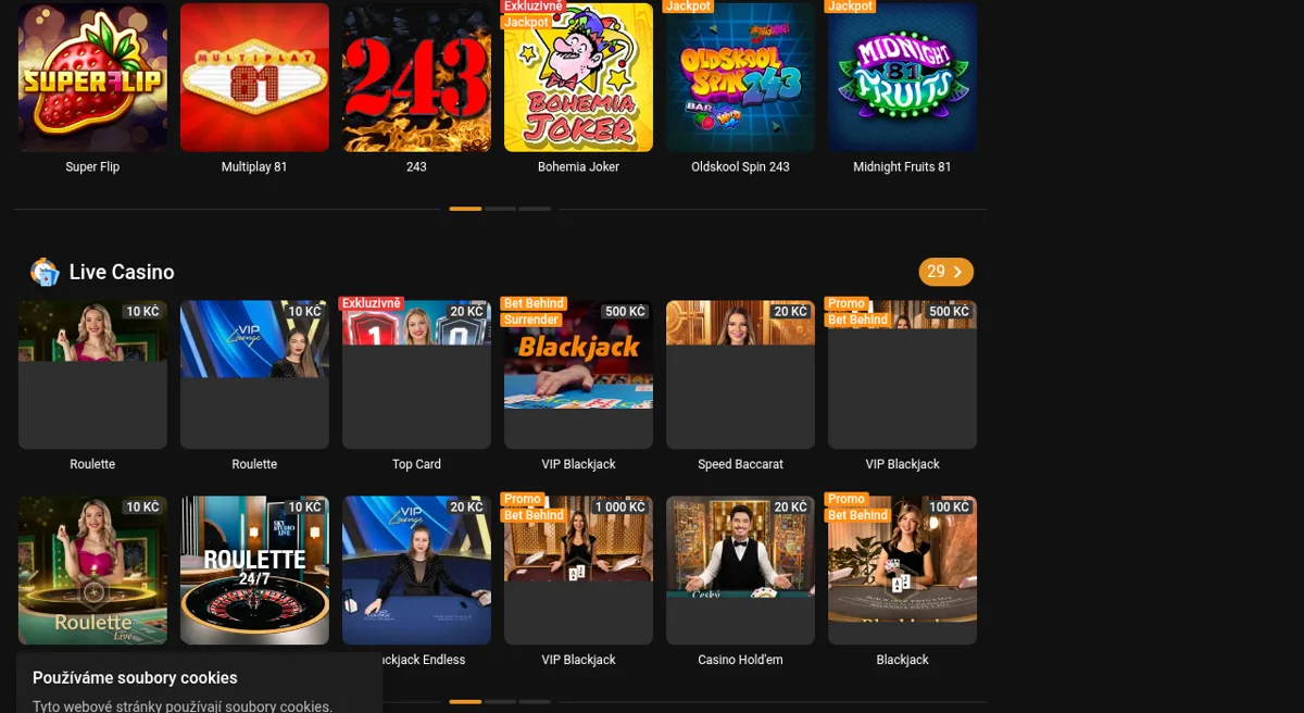 Lobby výherních automatů Chance Vegas