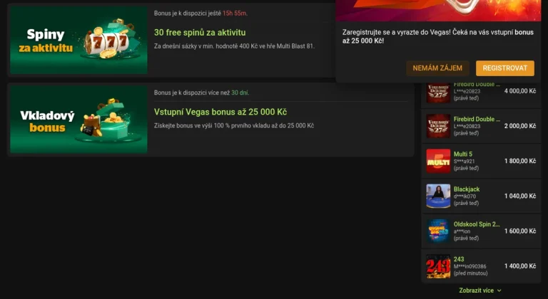 Bonusová nabídka Chance Vegas se vstupním bonusem a free spiny