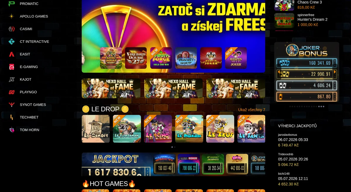 Herna u Dědka – hlavní lobby online casina