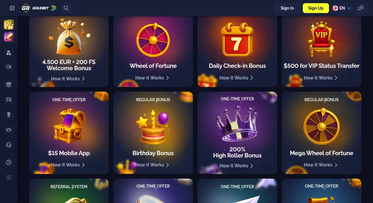 Oficiální stránka uvítacího bonusu GoldBet Casino s nabídkou 4.500 EUR a 200 free spinů
