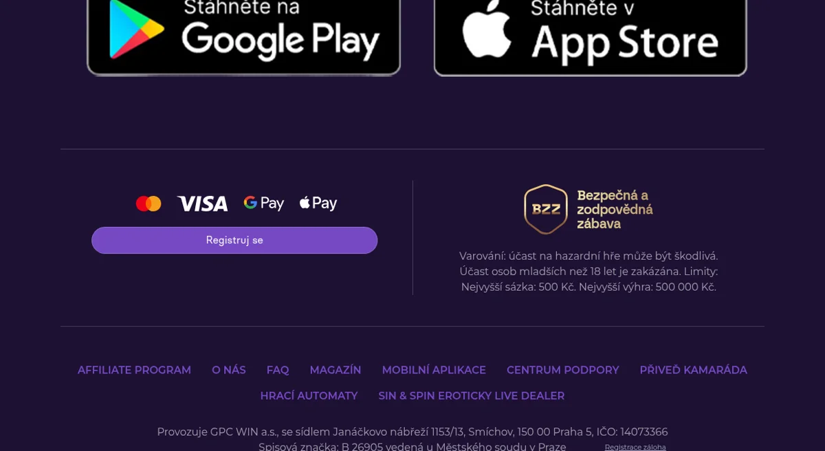 Mobilní aplikace Grandwin Casino pro Android a iOS