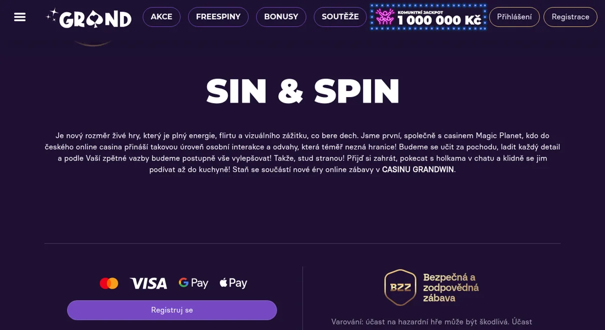 Živé kasino Sin and Spin v Grandwin Casino s živou ruletou