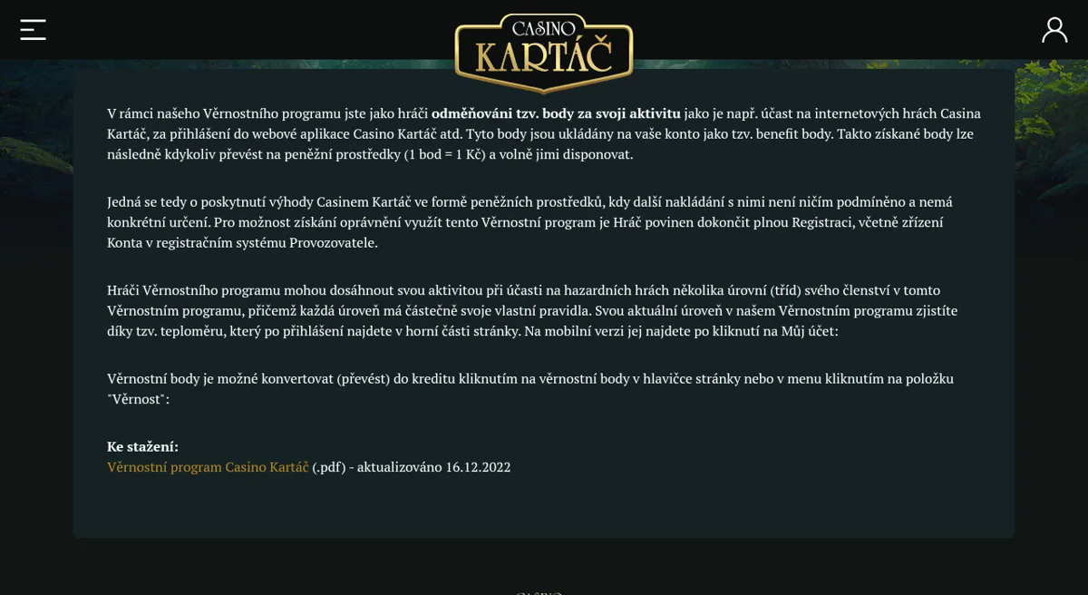 Věrnostní program Casino Kartáč