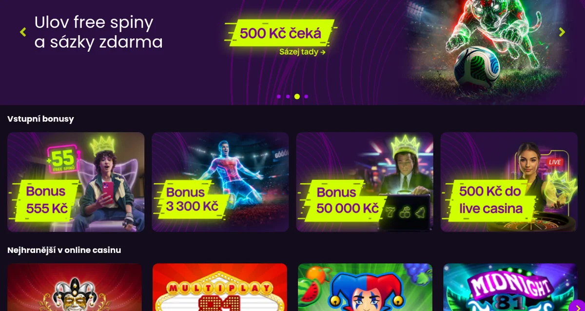 Kingsbet – hlavní lobby online casina se sekcí Vstupní bonusy