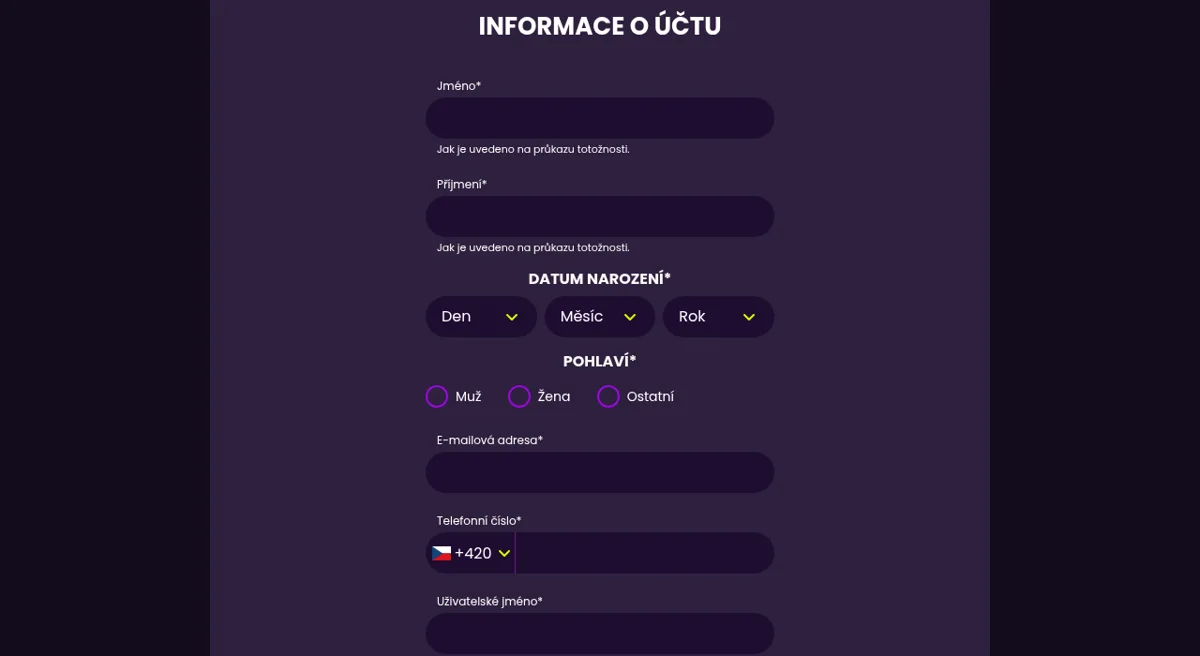 Registrační formulář Kingsbet a ověření účtu