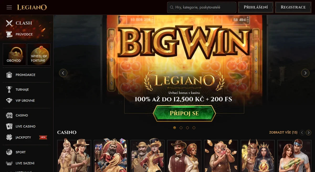 Legiano otevřené z české IP adresy — české rozhraní a bonus v korunách
