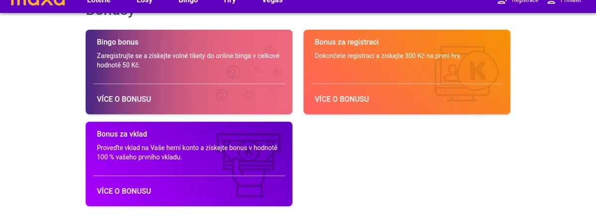 Oficiální stránka bonusů Maxa – Bingo bonus, Bonus za registraci a Bonus za vklad