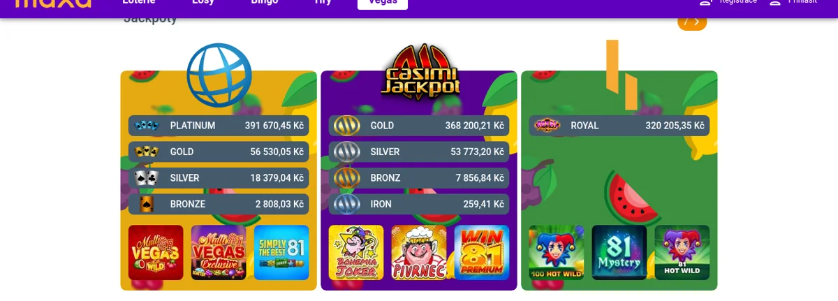 Tři sítě progresivních jackpotů v kasinu Maxa s reálnými hodnotami