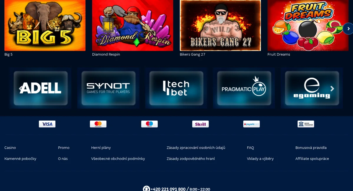 Lobby výherních automatů a slotů v online kasinu MerkurXtip