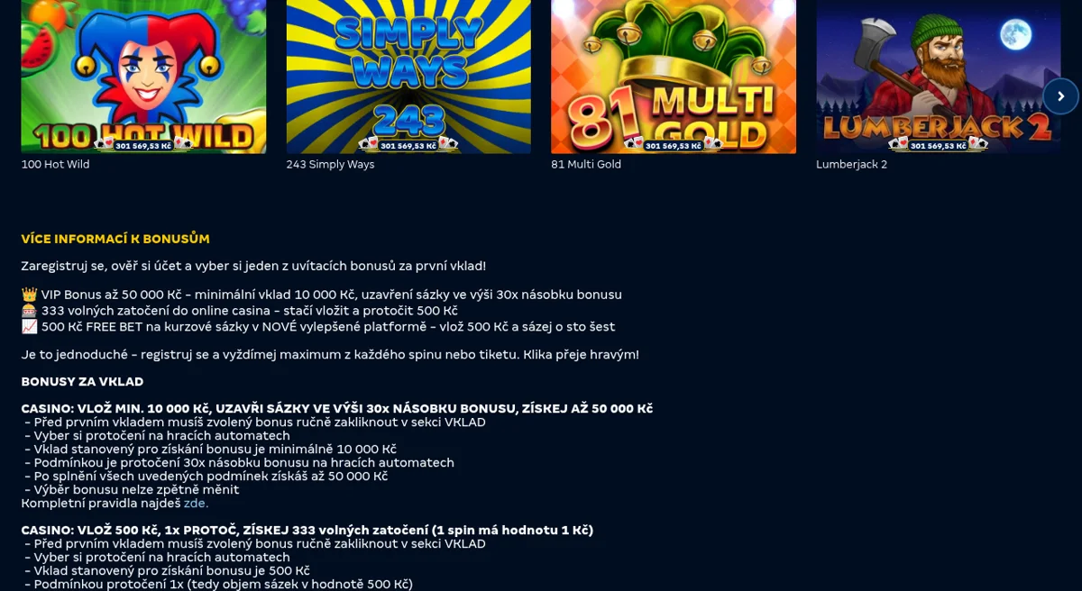 Uvítací VIP bonus MerkurXtip až 50 000 Kč na oficiální promo stránce
