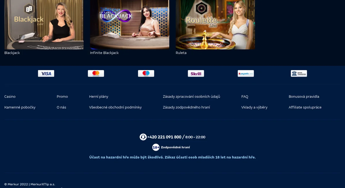 Živé kasino MerkurXtip se stoly blackjack a ruleta od studia Evolution