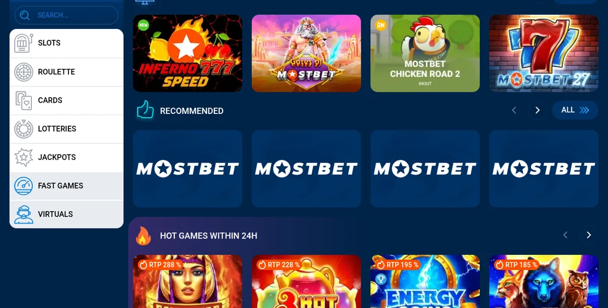 Výherní automaty a sloty v Mostbet casinu