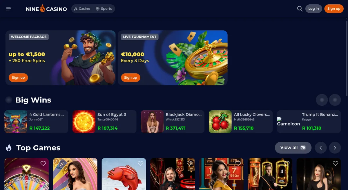 Živé kasino Nine Casino s reálnými krupiéry a Live Tournament