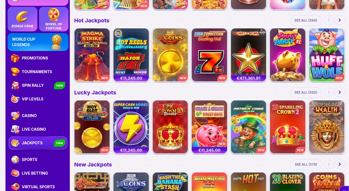 Katalog progresivních jackpotů v RoboCat Casino