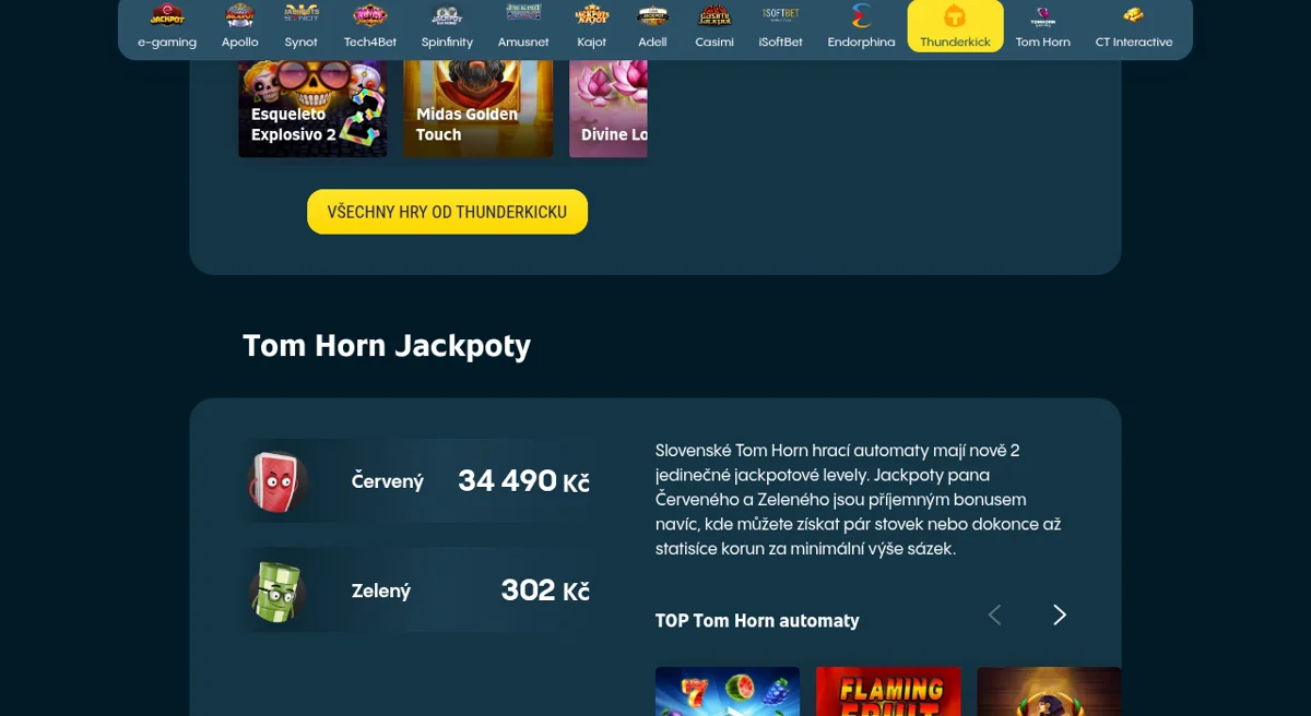 Sazka Hry progresivní jackpoty podle dodavatele