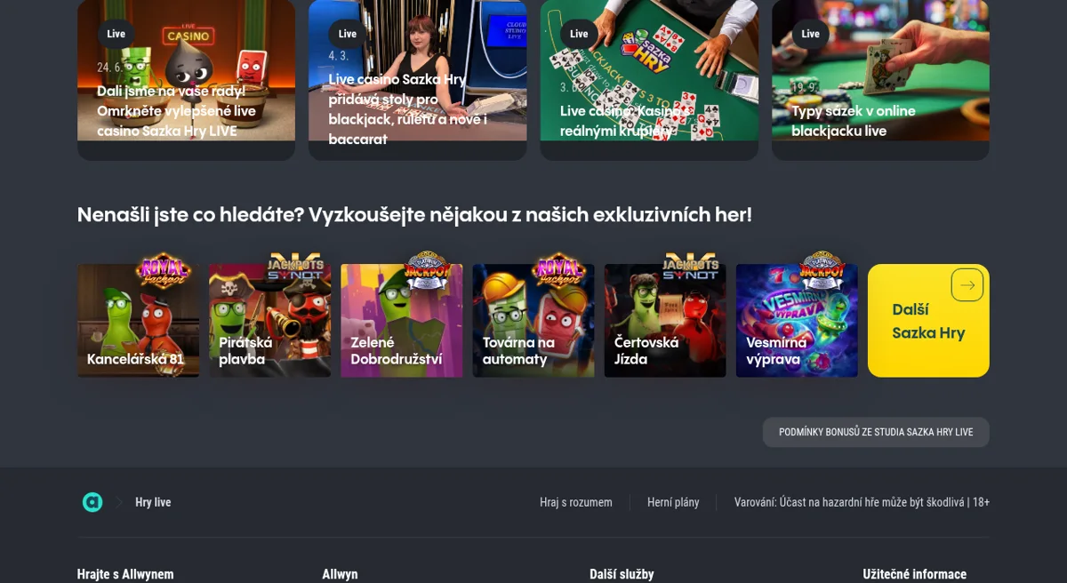 Sazka Hry LIVE živé kasino s krupiérem