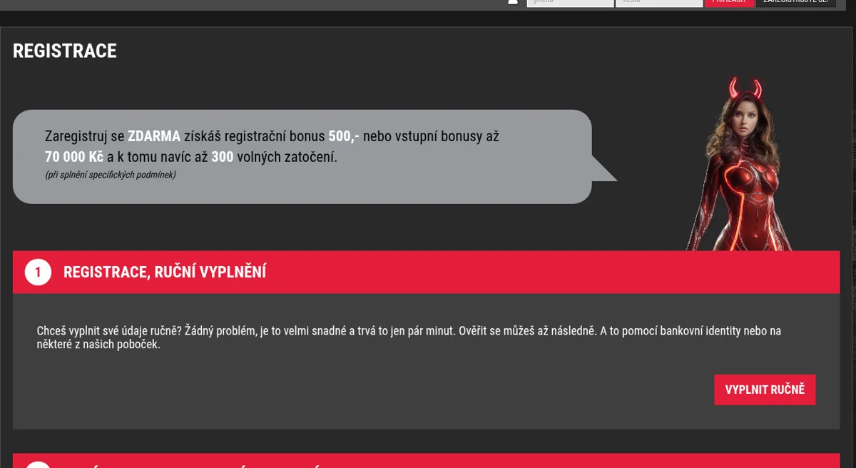 Registrační stránka SYNOT TIP s uvítací nabídkou až 70 000 Kč