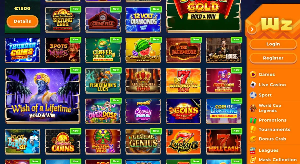 Katalog výherních automatů Wazamba Casino se sloty a jackpoty